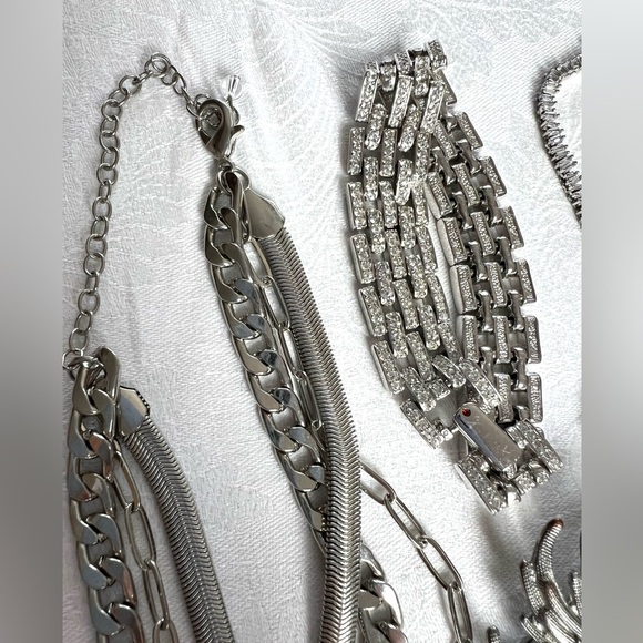 Silver Tone Jewelry Lot — Necklaces, Bracelets, Earrings, Brooches Set - Picture 11 of 16